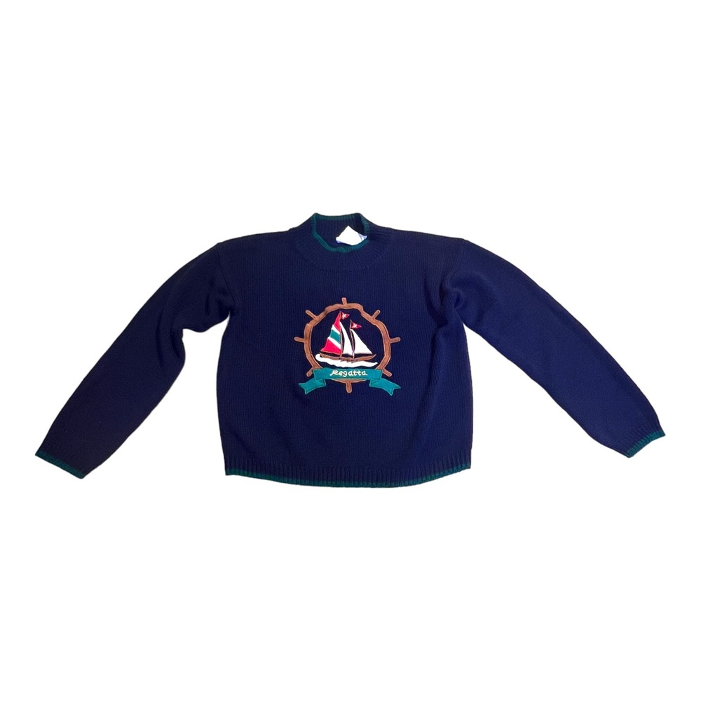 Vintage Good Lad of‎ Philadelphia Boys Navy Blue Nautical Ship Sweater Sz M Boat